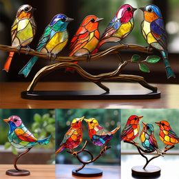 Decorative Objects Figurines Stained Acrylic Birds on Branch Desktop Ornaments Acrylic Material Birds Home Ornaments Parrot Pendant Mother's Day Gifts 230616