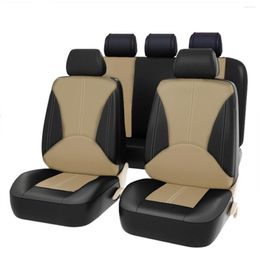 Car Seat Covers PU Leather Cover Artificial Four Seasons Universal Cushion 5-seater Model Beige Stitching