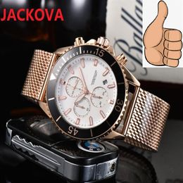 Men's famous table watch 44mm multi-functional japan quartz movement Chronograph Watches Full Stainless Steel Mesh President 254V