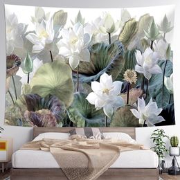 Tapestries Home Decor Summer Lotus Wall Hanging Tapestry Lotus Print Tapestry for Bedroom Living Room 230x180cm 230616