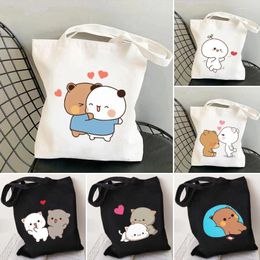 Evening Bags Kawaii Lovely Pig Bear Cute Animal Cartoon Couple Love Heart Women's Shopping Tote Bag Canvas Shoulder Shopper Handbag