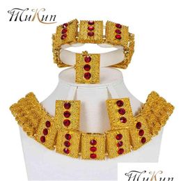 Bracelet Earrings Necklace Mukun Turkey Big Nigeria Women Jewellery Sets Dubai Gold Colour Set Bridal African Beads Dhgarden Dht5N