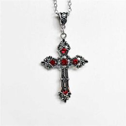 Pendant Necklaces Vintage Baroque Christian Cross Necklace for Women Man Silver Color with Crystals Gothic Crucifix Symbol Easter Unisex Jewelry 230613