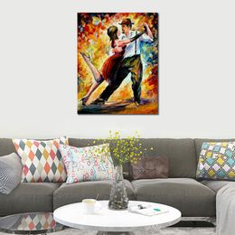 Romantic Figure Canvas Art Tango in Red Handcrafted Abstract Painting Modern Decor for Office
