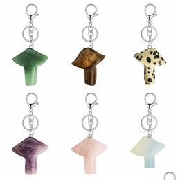 Key Rings Healing Chakra Mushroom For Women Men Natural Quartz Crystal Rock Charm Choker Jewelry Bags Car Keychain Drop Delivery Dhnly