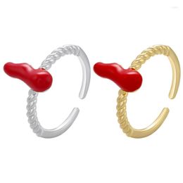 Cluster Rings ZHUKOU Trendy Red Pepper Open Ring For Women Gold Color Enamel Fashion Jewelry Wholesale VJ132