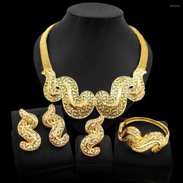 Necklace Earrings Set 18k Gold-plated Jewelry Bangle Ring Non Tarnish Fabulous Woman Party
