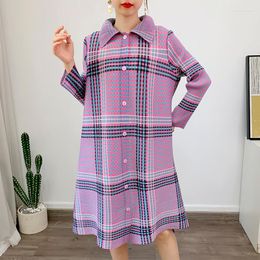 Casual Dresses YUDX Miyake Pleat Summer Dress Women 2023 Women's Loose Striped Plaid Coat Version A Type Slimming Skirt Knee-Length