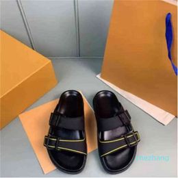 2023-Designer Slippers Leather Sandal Slides With Adjusted Gold Buckles Women Summer Flip Flops Size A35-45