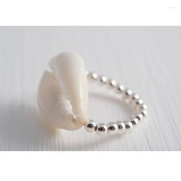 Cluster Rings Tiny Natural Sea Cowrie Beaded Elastic Ring Handmade Jewelry