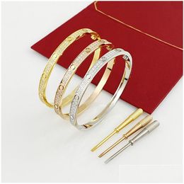 Bangle Women Mens Designer Bracelet Luxury Jewellery Gold Bracelets Love Torque Double Row Diamond Fashion Design Den Inlay Process Hi Dh0Zm