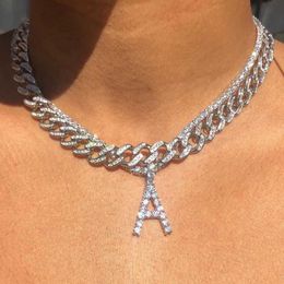 Pendant Necklaces a z Custom Rhinestone Tennis Chain Letter Necklace for Women Men Hiphop Jewellery Alphabet Choker Wholesale 230613