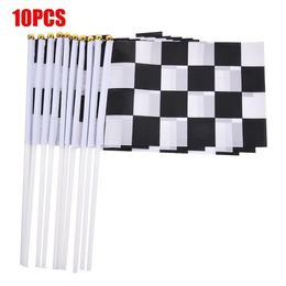 Banner Flags 10pcspack 8th Black And White Square Hand Flag 14*21cm Racer Waving Racing Banners Decorative Sports Car 230616