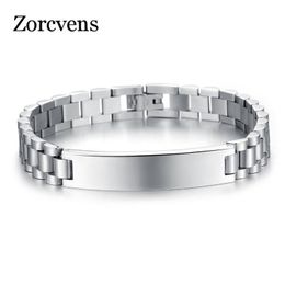 Chain ZORCVENS Personality Engraved Brand Men Link Chain Bracelet Fashion Casual Sporty Stainless Steel 21CM Long Jewelry Bangle 230616