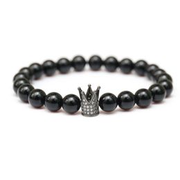 Beaded Matte Black Agate Crown Bracelet Men And Women Fashion Simple Jewellery Drop Delivery Bracelets Dhvds