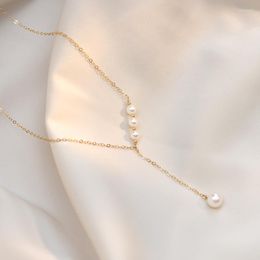 Chains 925 Silver Cross Chain Baroque Shell Pearl Y-shaped Necklace Fashion Simple Light Luxury Clavicle Jewellery