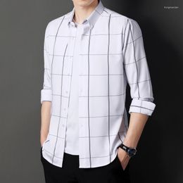 Men's Casual Shirts 2023 Men's Plaid Cotton Dress Male High Quality Long Sleeve Slim Fit Business Blouse Tops Plus Size 5XL Y222