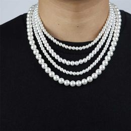 Beaded Necklaces New Trendy Imitation Pearl Necklace Men Temperament Simple Handmade Strand Bead for Women Jewellery Gift 230613