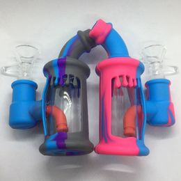 Colorful Silicone Mini Bubbler Pipes Kit With Glass Handle Filter Funnel Bowl Dry Herb Tobacco Waterpipe Hookah Shisha Smoking Bong Holder Handpipes