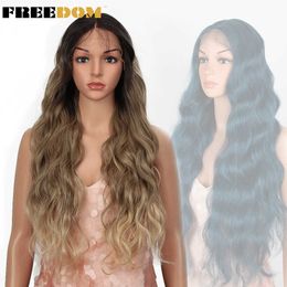 Synthetic Lace Wigs For Black Women Long Wavy 30 Inches Cosplay Wigs Blond Purple Blue Deep Part Women's Lace Wigs 230524