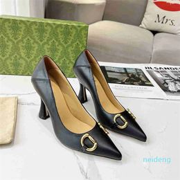 Dress shoes shoe buckle high heel metal buckle fine high heel pointed fashion leather shallow mouth comfortable single shoe women sandal size 35-41