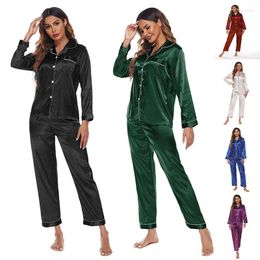Women's Sleepwear Women 2 Pieces Satin Silk Solid Color Long Sleeve Shirt And Pants Pajamas Set