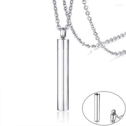 Pendant Necklaces Mens Urn For Women Ashes Jewellery Silver Colour Tone Can Be Opened Stainless Steel Cylinder Tube