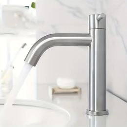 1pc 304 Stainless Steel Faucet, Single Cooled Ceramic Valve Core, Single Handle Bathroom Cabinet Basin Faucet