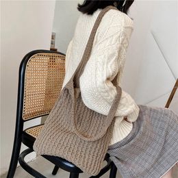 Evening Bags Wool Knitted Shoulder Shopping Bag For Women Vintage Fashion Girls Tote Shopper Female Handbag