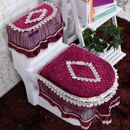 Toilet Seat Covers Four Seasons Winter Golden Velvet Cushion 3-piece Set Lace Fabric Zipper Household