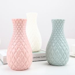 Vases Unbreakable Plastic Flower Vase Decoration Home White Imitation Ceramic Pot Decor Nordic Style Container 230615