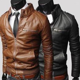 Men's Jackets 2023 Leather Jacket Casual Men Autumn Winter Fashion Zipper Slim Faux Motorcycle Solid Coat Jaqueta