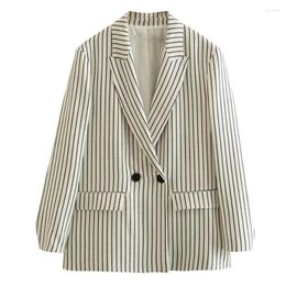 Women's Suits Withered British Ladies Vintage Boyfriend Stripe Blazer Women Fashion Casual Jacket