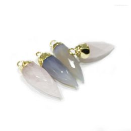 Pendant Necklaces Reiki Healing Natural Stone Pendants Point Pink Grey Charms Agates Pendulum Circular Cone Teardrop 1 PCS