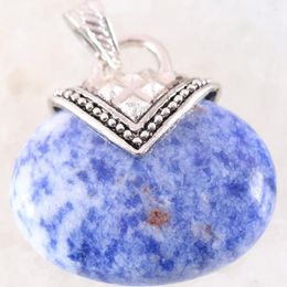 Pendant Necklaces Oval 40x40MM Natural Stone CAB Cabochon Bead Blue Sodalite Fit Necklace For Men Women Jewellery Gift K1149