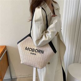 Beach Bags Woven Bag Women Fashion New Style Weave Casual One Shoulder Underarm Letter Contrast Tote