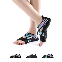 Sports Socks Non-Slip Yoga Socks with Grip Women Girls Toeless Anti-Skid Socks Shoes Sole for Dancing Pilates Barre Ballet Bikram Workout 230617