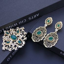 Wedding Jewelry Sets Neovisson Morocco Delicate Woman Brooch Earring Bride Wedding Jewelry Set Caftan Brooch Hjab Pin Hollow Drop Earring Gift 230616