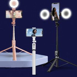1,7 m multifunktion T12 selfie monopoder trådlöst Bluetooth fjärrutdragbar selfie-pinne med dubbel ljus mobiltelefonstativ hållare kamera stativ