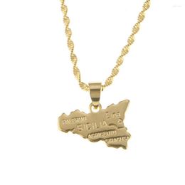 Pendant Necklaces Sicilia Map Necklace For Women Men Gold Colour Sicilian Fashion Birthday Anniversary Jewellery Gift