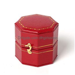 Jewellery Boxes Vintage Red Octagonal Gold Trim Contrast Ring Box For Girl Women Accessories Drop Delivery Packaging Display Dhfoz