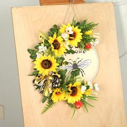 Decorative Flowers Attractive Bee Festival Wreath Easy Care Bright Colour Realistic Looking Honeybee Home Supply