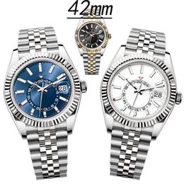 relógio de luxo relógios masculinos Sky Dweller aço relógios masculinos azul movimento automático pequeno mostrador safira calendário 42mm relógio aço inoxidável relógios de pulso DHgate