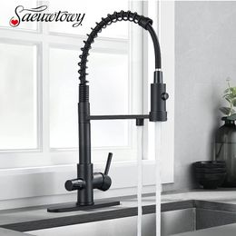 Bathroom Sink Faucets Drinking Water Kitchen Faucet Black Brass Tap With Philtre 360° Rotate Mixer Dual Mode 230616