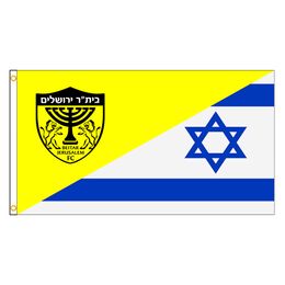 Banner-Flaggen, 90 x 150 cm, halber FC Israel, Beitar, Jerusalem-Flagge, Polyester, bedruckt, Fußballspiel, Zuhause, Outdoor, für Dekoration 230616