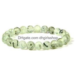 Beaded Fashion Natural Green Prehnites Stone Beads Bracelet Handmade Women Men Round Amethysts Charm Jewelry Gift Drop Delivery Brace Dhysg
