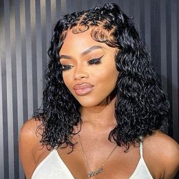 13x4 Lace Frontal Human Hair Wigs For Girls Water Wave Wig Hairline With Curly Baby Hair Pre-Plucked Cheap Lace ClosureWig