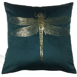 CushionDecorative Pillow Selling Insect Foil Printing Square Velvet Dragonfly Cushion Cover Gold Stamping Throw Pillowcase Shiny 230616