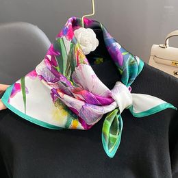 Scarves Real Natural Silk Scarf Women Florals Neck Foulard 53cm Square Neckerchief Female High Quality Bandana Headband 2023