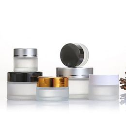 Frosted Glass Cream Bottle 5g~50g Empty Container Cosmetic Jars with Black white Gold Silver Lid Dnltq
